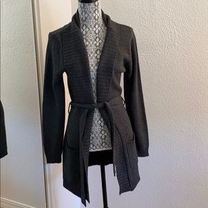Rampage charcoal gray sweater with tie and pockets